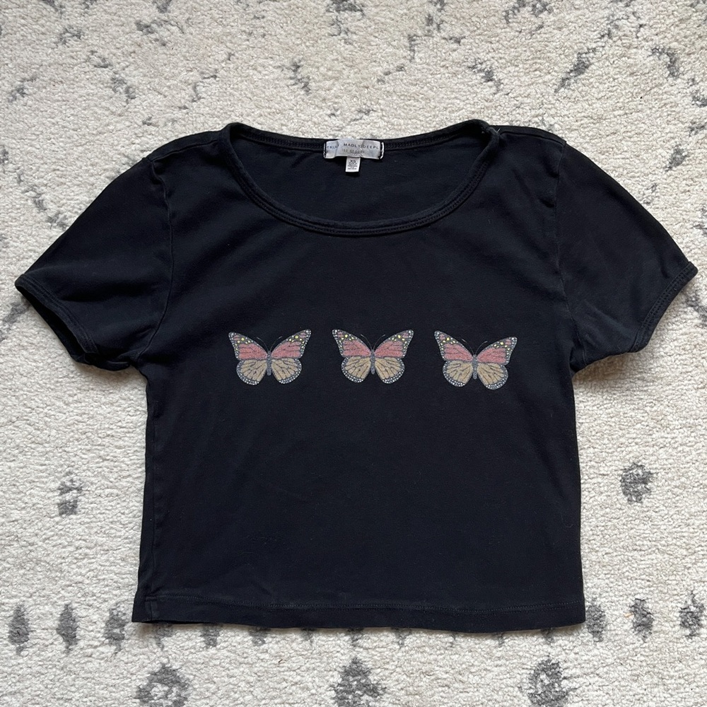 Urban Outfitters Truly Madly Deeply 90s Y2K Black Butterfly Crop Baby Tee XS